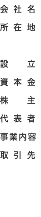 会社名 所在地 設．立 資本金 株．主 代表者 事業内容 取引先